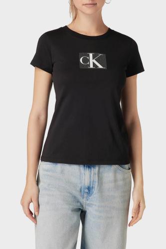 Calvin Klein γυναικείο T-shirt μονόχρωμο με monogram logo print Slim Fit - J20J222961 Μαύρο